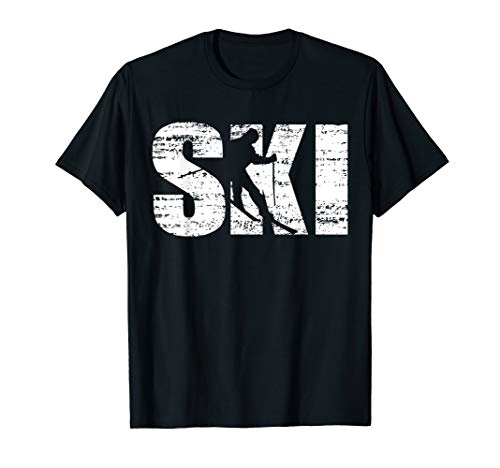 Ski Distressed Look Skifahrer Geschenk T-Shirt